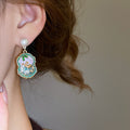 Zinc Alloy Pearl Round Pendant Drop Earrings With Enamel New Chinese Retro Elegant Style view 3