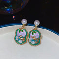 Zinc Alloy Pearl Round Pendant Drop Earrings With Enamel New Chinese Retro Elegant Style view 4