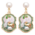 Zinc Alloy Pearl Round Pendant Drop Earrings With Enamel New Chinese Retro Elegant Style view 5