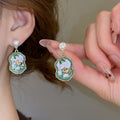 Zinc Alloy Pearl Round Pendant Drop Earrings With Enamel New Chinese Retro Elegant Style view 1