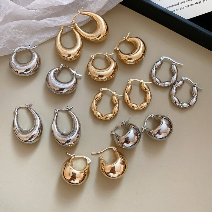 Minimalist C-Shaped Iron Metal Stud Earrings Geometric Round Ear Cuff Style Fashion Jewelry