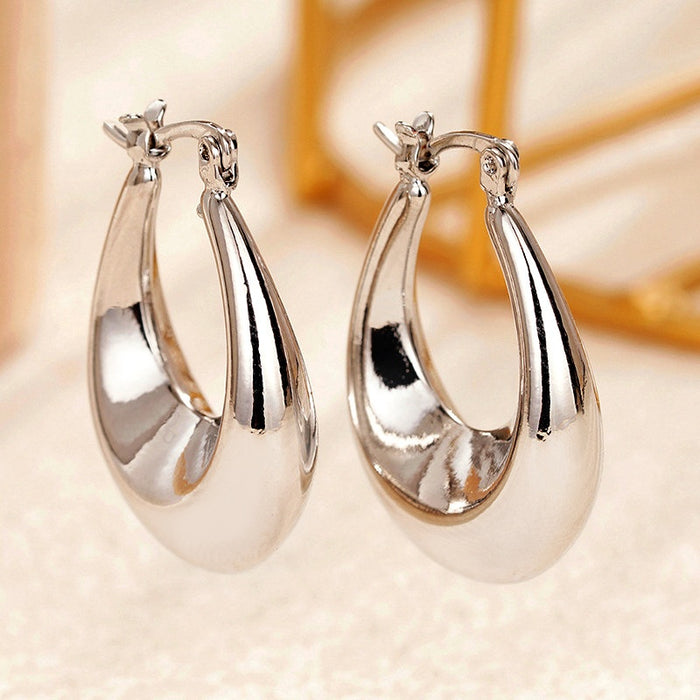 French Style U-Shaped Water Drop Ear Cuffs For Women, Electroplated Elegant Fashion Earrings