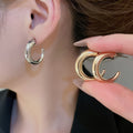 Modern Minimalist Iron C-Shaped Round Bead Drop Earrings, Geometric Metallic Stud Style view 2