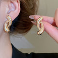 Metallic Iron Crinkle Wrapped Twisted Knot Star Geometric Stud Earrings view 4
