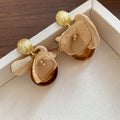 Light Luxury Chiffon Flower Resin Pendant Drop Earrings With Silver Pins For Women view 4