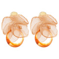 Light Luxury Chiffon Flower Resin Pendant Drop Earrings With Silver Pins For Women view 5