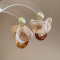 Light Luxury Chiffon Flower Resin Pendant Drop Earrings With Silver Pins For Women view 2