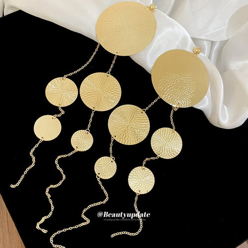 European American Style Iron Round Tassel Drop Earrings Geometric Metal Long Statement Jewelry