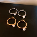 14K Gold Plated Geometric Circle Faux Pearl Hoop Earrings For Women French Minimalist Style view 3