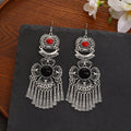 Bohemian Ethnic Vintage Hollow Alloy Red Turquoise Stone Flower Tassel Dangle Earrings view 4