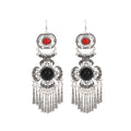 Bohemian Ethnic Vintage Hollow Alloy Red Turquoise Stone Flower Tassel Dangle Earrings view 5