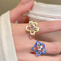 Colorful Rhinestone Enamel Hollow Flower Open Ring For Women Trendy Adjustable Statement Jewelry view 3