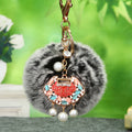 Jeweled Ruyi Lock Faux Fur Pom Pom Keychains in Fifteen Colors view 8