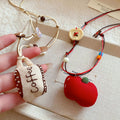Pastoral Fabric Beaded Wooden Apple Letter Coffee Pendant Sweater Necklace view 2