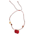 Pastoral Fabric Beaded Wooden Apple Letter Coffee Pendant Sweater Necklace view 5