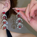 Copper Heart Teardrop Tassel Drop Earrings With Sparkling Zircon French Court Luxury Style view 2