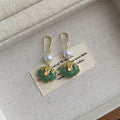 Vintage Chinese Style Green Enamel Peace Lock Pearl Alloy Drops For Elegant Qipao Jewelry Earrings view 3