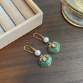 Vintage Chinese Style Green Enamel Peace Lock Pearl Alloy Drops For Elegant Qipao Jewelry Earrings view 4