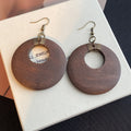 Vintage Bohemian Oversized Round Wooden Hoop Drop Earrings With Alloy Hooks Statement Ethnic Circle Earrings view 2