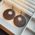 Vintage Bohemian Oversized Round Wooden Hoop Drop Earrings With Alloy Hooks Statement Ethnic Circle Earrings view 4