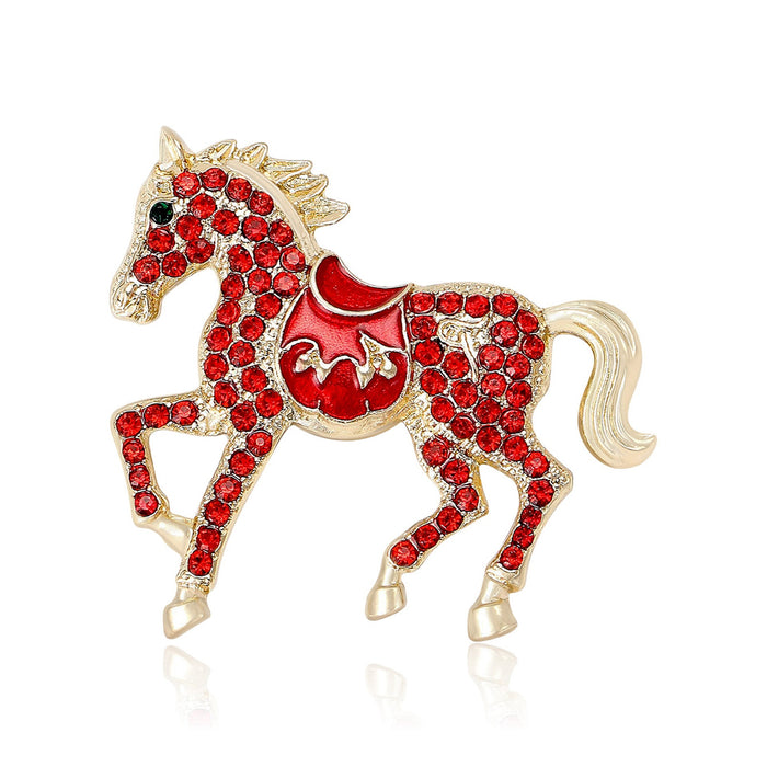 Alloy Rhinestone Enamel Horse Brooch Pin For Clothing Accessories
