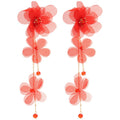 Vacation Style Fabric Flower Tassel Drop Earrings With Silver Needle Posts For Women view 5