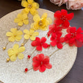 Vacation Style Fabric Flower Tassel Drop Earrings With Silver Needle Posts For Women view 2