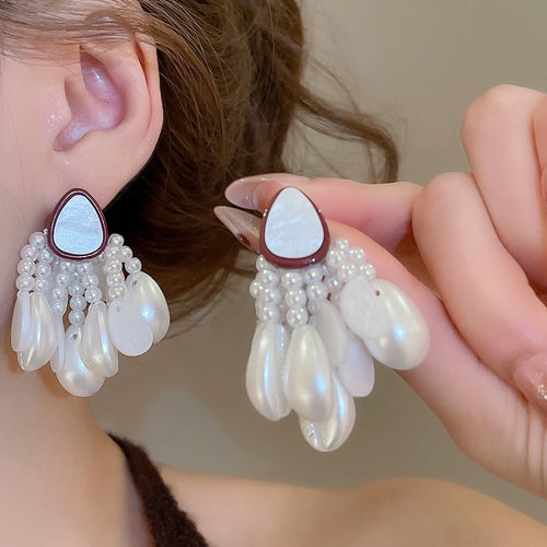 Shell Starfish Pearl Tassel Drop Earrings French Resort Light Luxury Waterdrop Jewelry