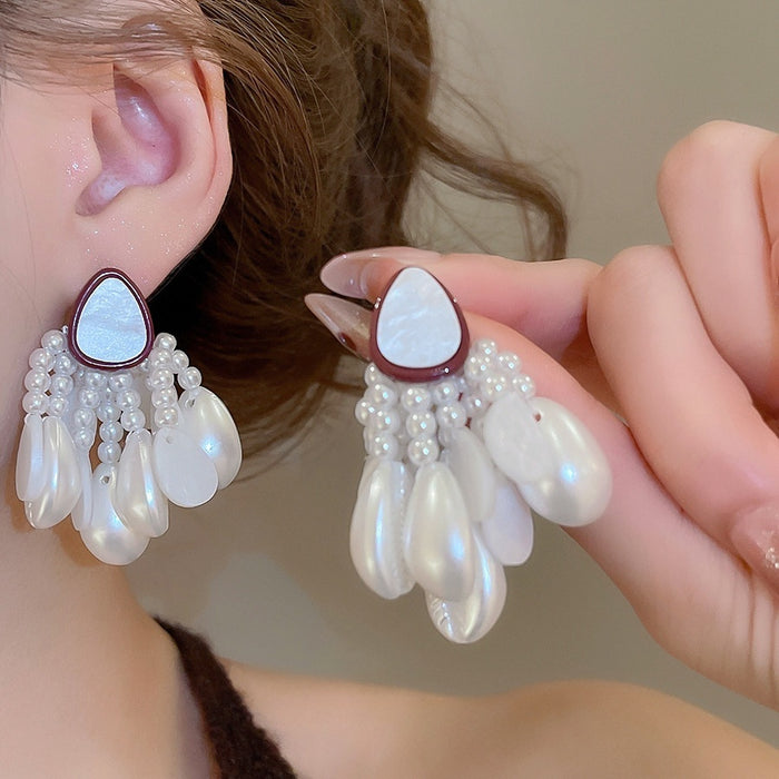 Shell Starfish Pearl Tassel Drop Earrings French Resort Light Luxury Waterdrop Jewelry