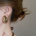 Leopard Print Acrylic C Shape Stud Earrings With Steel Pins, Vintage Geometric Circle Design view 3