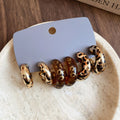 Leopard Print Acrylic C Shape Stud Earrings With Steel Pins, Vintage Geometric Circle Design view 4