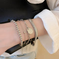 Iron Pendant Bangle Bracelet With Geometric Circle Charm, Minimalist Luxury Women's Jewelry view 3