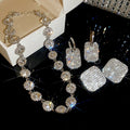 Light Luxury Copper Rhinestone Square Oval Earrings And Collarbone Necklace Jewelry Set view 3