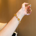 Citrine Crystal Four Leaf Flower Adjustable Bangle For Women Light Luxury Elegant Petal Jewelry view 2