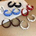 Vintage Hong Kong Style Fabric Wrapped Polka Dot Geometric Hoop Earrings With Silver Posts view 1