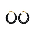 Vintage Hong Kong Style Fabric Wrapped Polka Dot Geometric Hoop Earrings With Silver Posts view 5