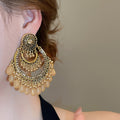 Vintage Palace Style Round Acrylic Rhinestone Tassel Drop Earrings With Silver Pins view 3