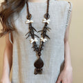 Ethnic Coconut Shell Wood Bead Heart Flower Teardrop Sweater Necklace For Women view 3