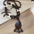 Ethnic Coconut Shell Wood Bead Heart Flower Teardrop Sweater Necklace For Women view 4