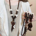 Ethnic Coconut Shell Wood Bead Heart Flower Teardrop Sweater Necklace For Women view 1