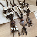 Ethnic Coconut Shell Wood Bead Heart Flower Teardrop Sweater Necklace For Women view 2