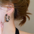 Vintage Woven Fabric C-Shaped Hoop Earrings With Zircon Accents And Silver Posts view 4
