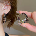Vintage Woven Fabric C-Shaped Hoop Earrings With Zircon Accents And Silver Posts view 2