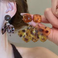 Vintage Acrylic Square Ginkgo Leaf Drop Earrings With Silver Needle Floral Pendant Design view 1