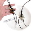 Maillard Ethnic Wax Cord Tiger Eye Spotted Stone Flower Pendant Sweater Necklace view 5