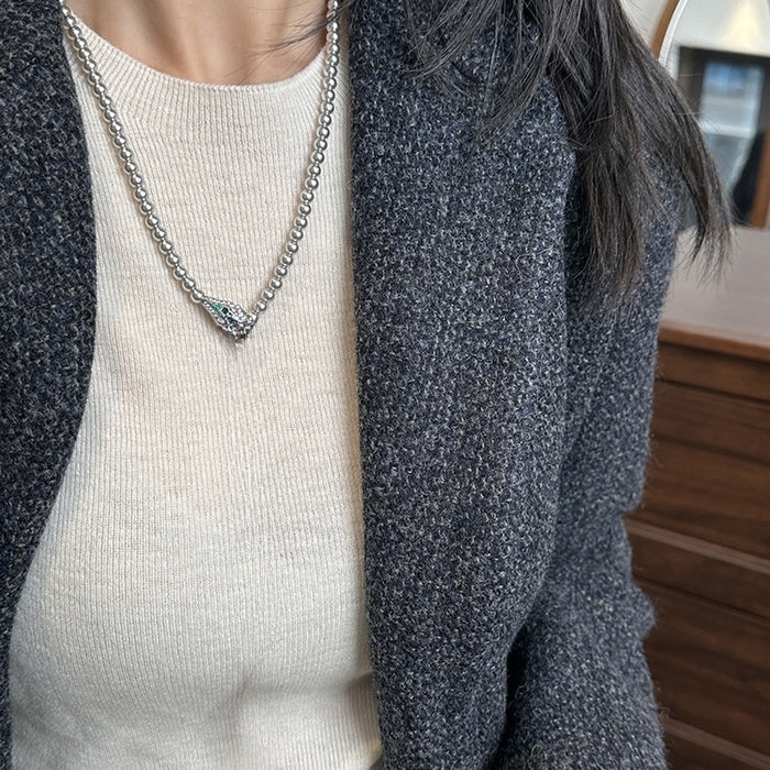 Light Luxury French Style Faux Pearl Zircon Beaded Snake Sweater Necklace