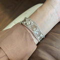 18K Gold Plated Copper Open Cuff Bracelet With Hollow Mesh Geometric Minimalist Design view 3