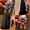 Sparkling Zircon Inlaid Copper Leaf Tassel Drop Earrings For Women Light Luxury Style view 2