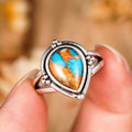 Vintage Antique Silver Water Drop Ring, Niche Sticker Design Sunset Glow Style Jewelry view 3