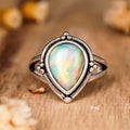 Vintage Antique Silver Water Drop Ring, Niche Sticker Design Sunset Glow Style Jewelry view 2